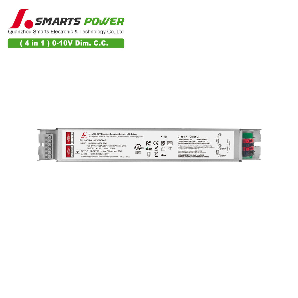 0-10V Dimmable Intelligent CC LED Driver 20W 70-700mA (Metal housing)