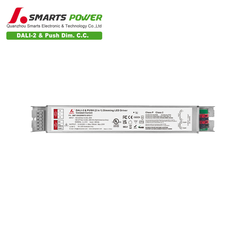 DALI-2&PUSH Intelligent CC LED Driver 20W 70-700mA (Metal housing)
