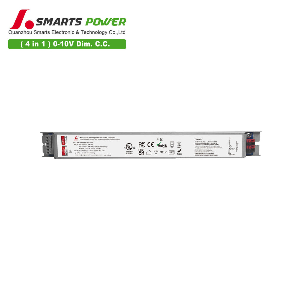 0-10V Dimmable Intelligent CC LED Driver 40W 70-700mA (Metal housing)