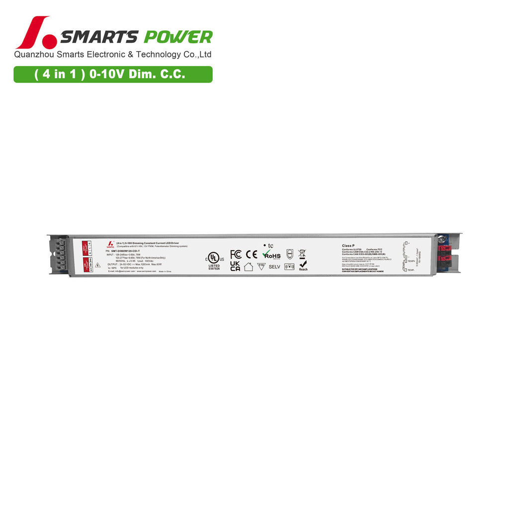 0-10V Dimmable Intelligent CC LED Driver 60W 120-1200mA (Metal housing)