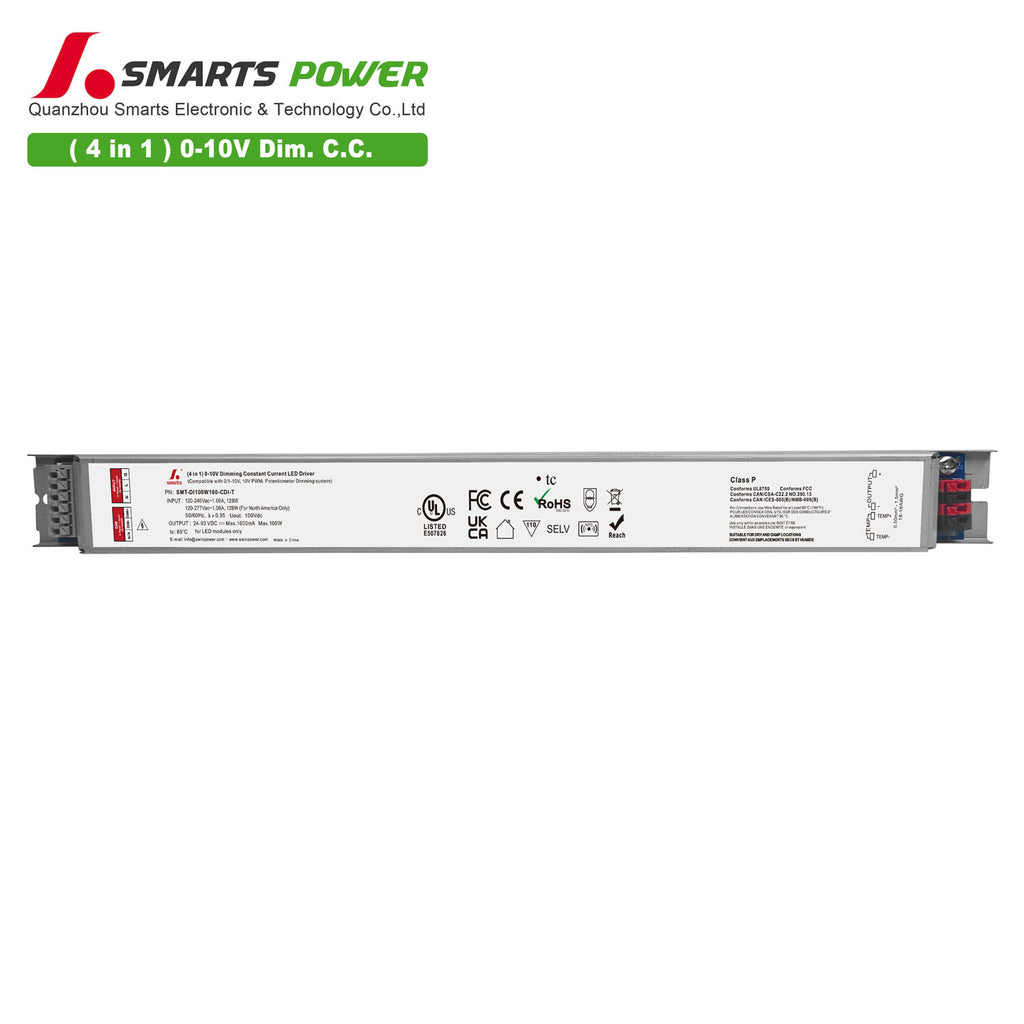 0-10V Dimmable Intelligent CC LED Driver 100W 160-1600mA (Metal housing)