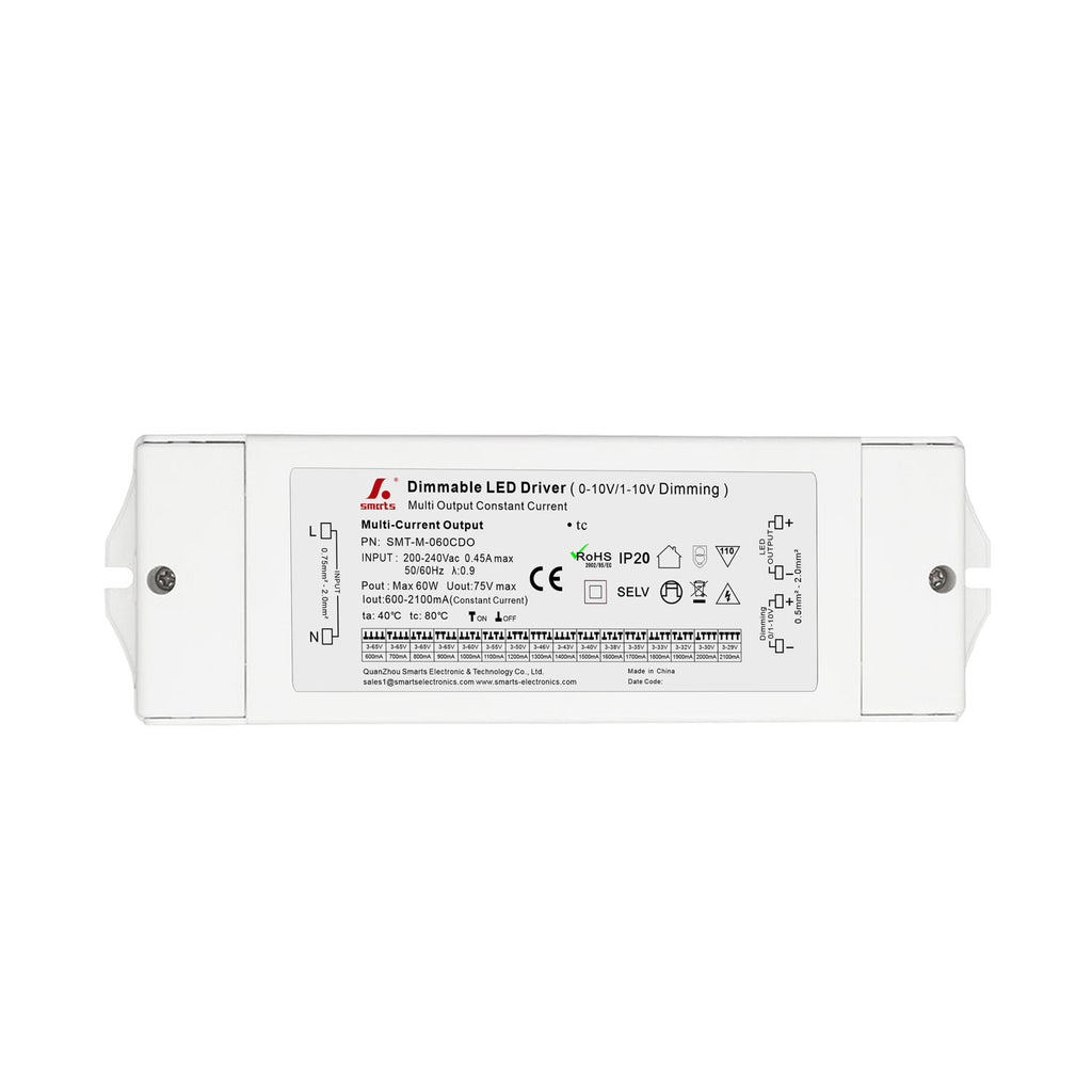 CE 0-10V Dim Multi-Current Driver 60W (DIP Adjustment)