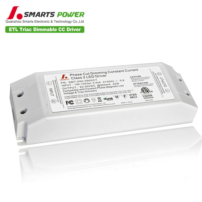 ETL /CE/ Triac Dimmmable CC LED Driver 45W 900mA 25-50V – Smarts Power