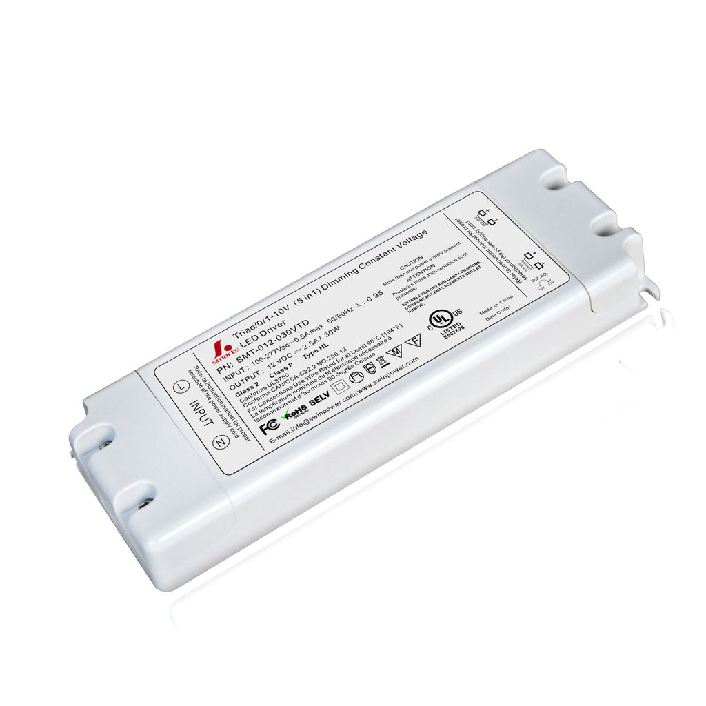30W 12VDC Class 2 Triac/0-10V Dimmable LED Driver MD-012