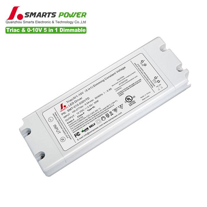 5 in 1 12V 30W 0-10v & Phase Cut Dimmable Driver 30W Plastic Case – Smarts  Power